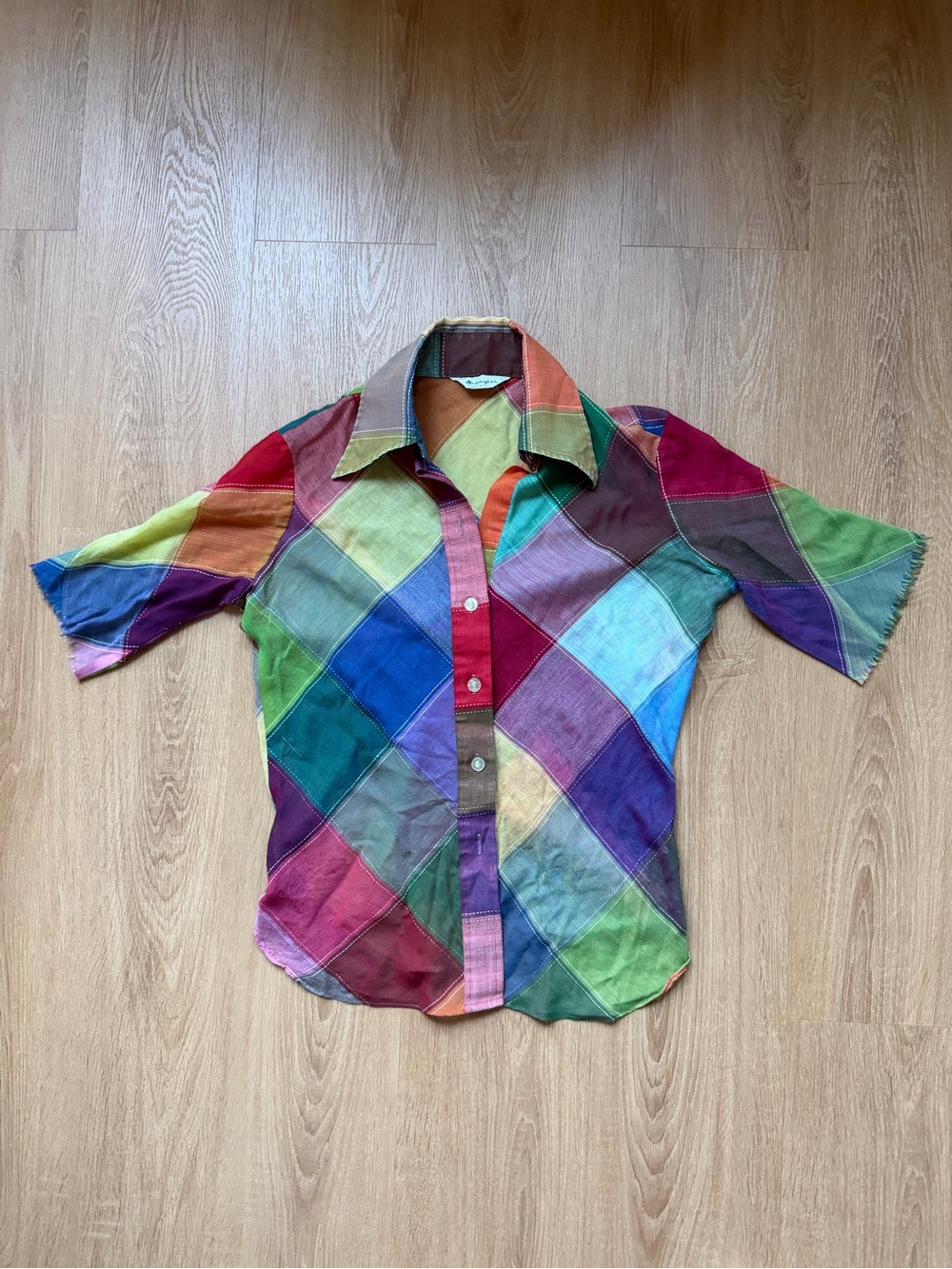 Vintage 70's WRANGLER Patchwork Colorful Western Shirt Made In USA Multicolor